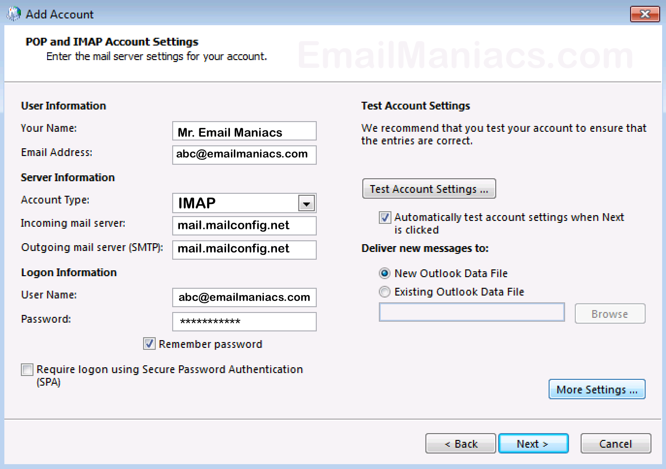 Outlook 2013 IMAP Screenshots
